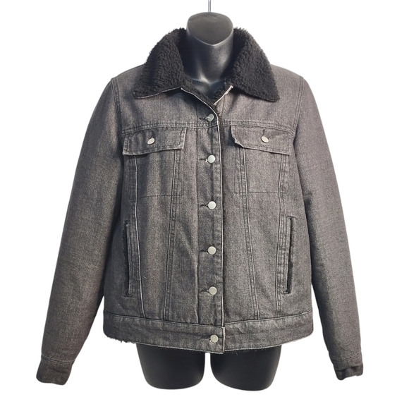 Kendall & Kylie Denim Jacket Women's Black Fleece Lined Jacket Size M - Picture 1 of 9